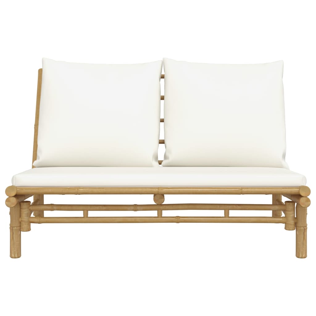 vidaXL Patio Bench with Cream White Cushions Bamboo-2