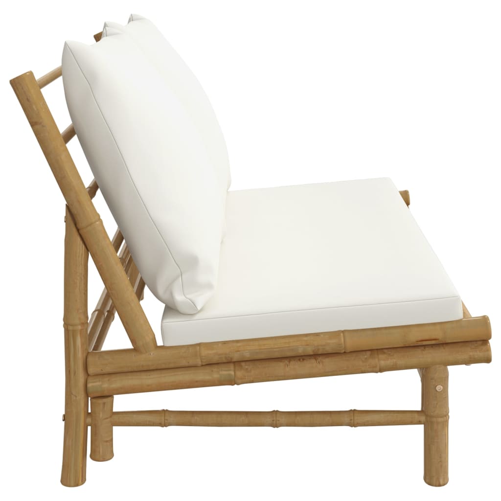 vidaXL Patio Bench with Cream White Cushions Bamboo-3
