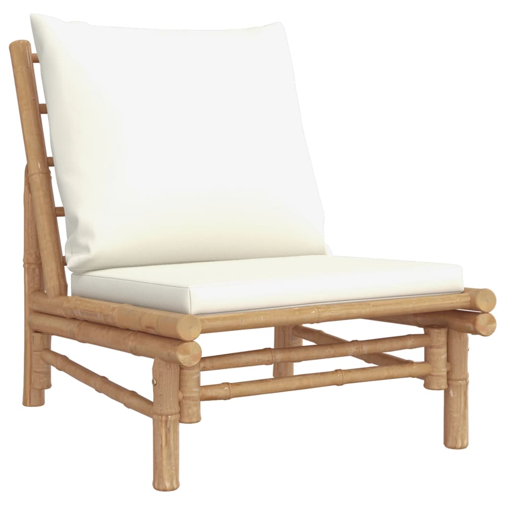 vidaXL Patio Chairs 2 pcs with Cream White Cushions Bamboo-1