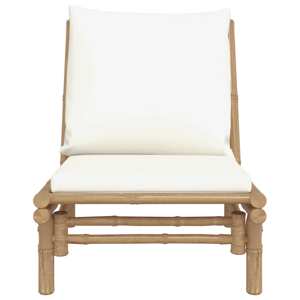 vidaXL Patio Chairs 2 pcs with Cream White Cushions Bamboo-2