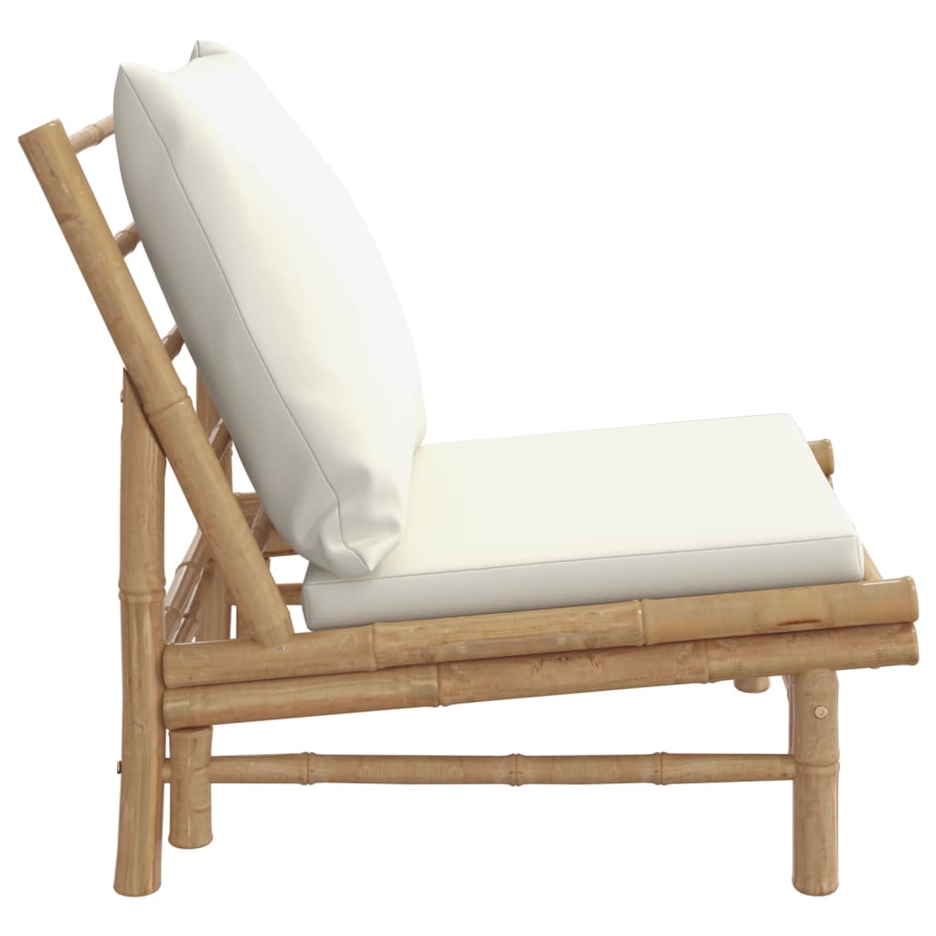 vidaXL Patio Chairs 2 pcs with Cream White Cushions Bamboo-3