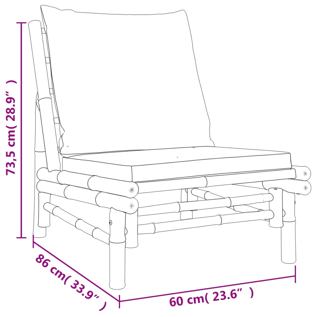 vidaXL Patio Chairs 2 pcs with Cream White Cushions Bamboo-5