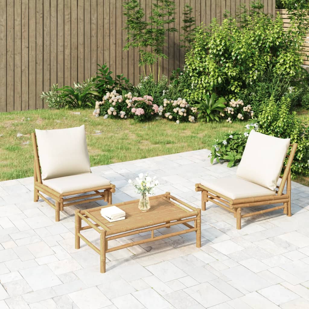 vidaXL Patio Chairs 2 pcs with Cream White Cushions Bamboo-0