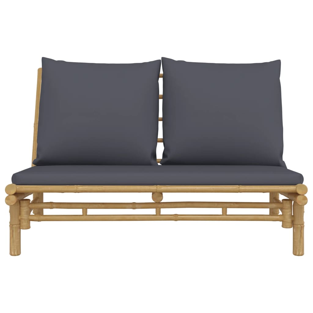 vidaXL Patio Bench with Dark Gray Cushions Bamboo-1