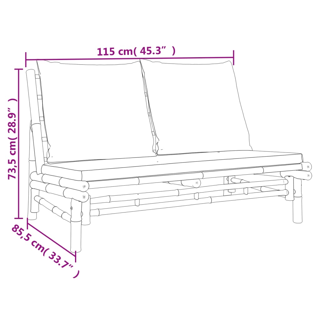 vidaXL Patio Bench with Dark Gray Cushions Bamboo-4