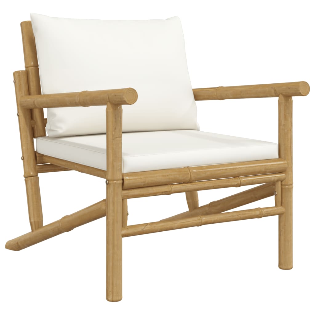 vidaXL Patio Chairs 2 pcs with Cream White Cushions Bamboo-1