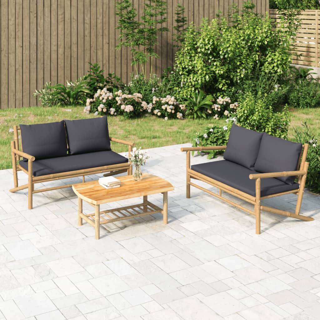 vidaXL 2 Piece Patio Lounge Set with Dark Gray Cushions Bamboo-0