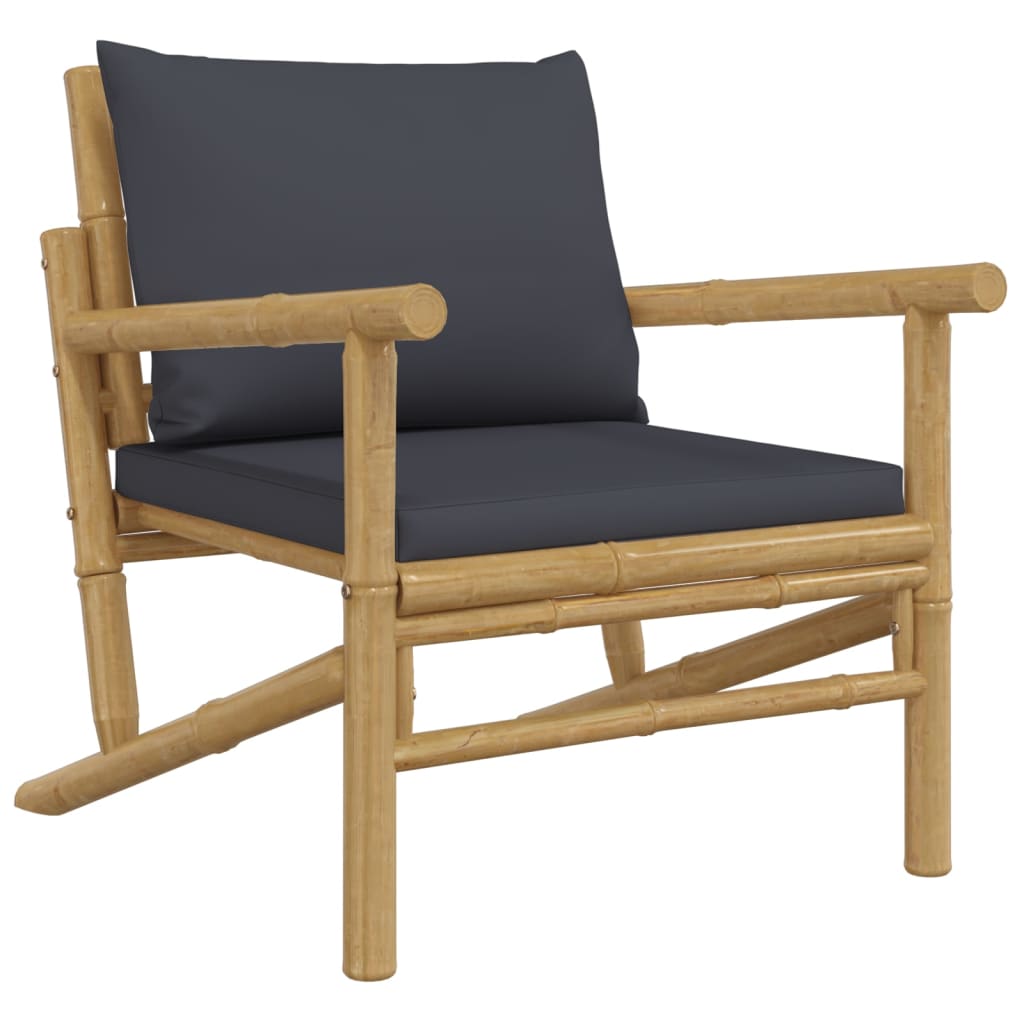 vidaXL Patio Chairs 2 pcs with Dark Gray Cushions Bamboo-1