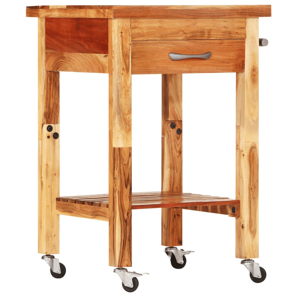 vidaXL Kitchen Cart Wooden Rolling Kitchen Trolley Stand Solid Wood Acacia-7
