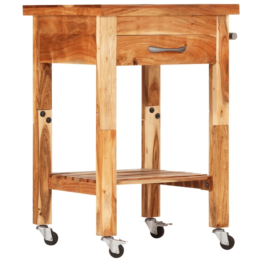 vidaXL Kitchen Cart Wooden Rolling Kitchen Trolley Stand Solid Wood Acacia-0