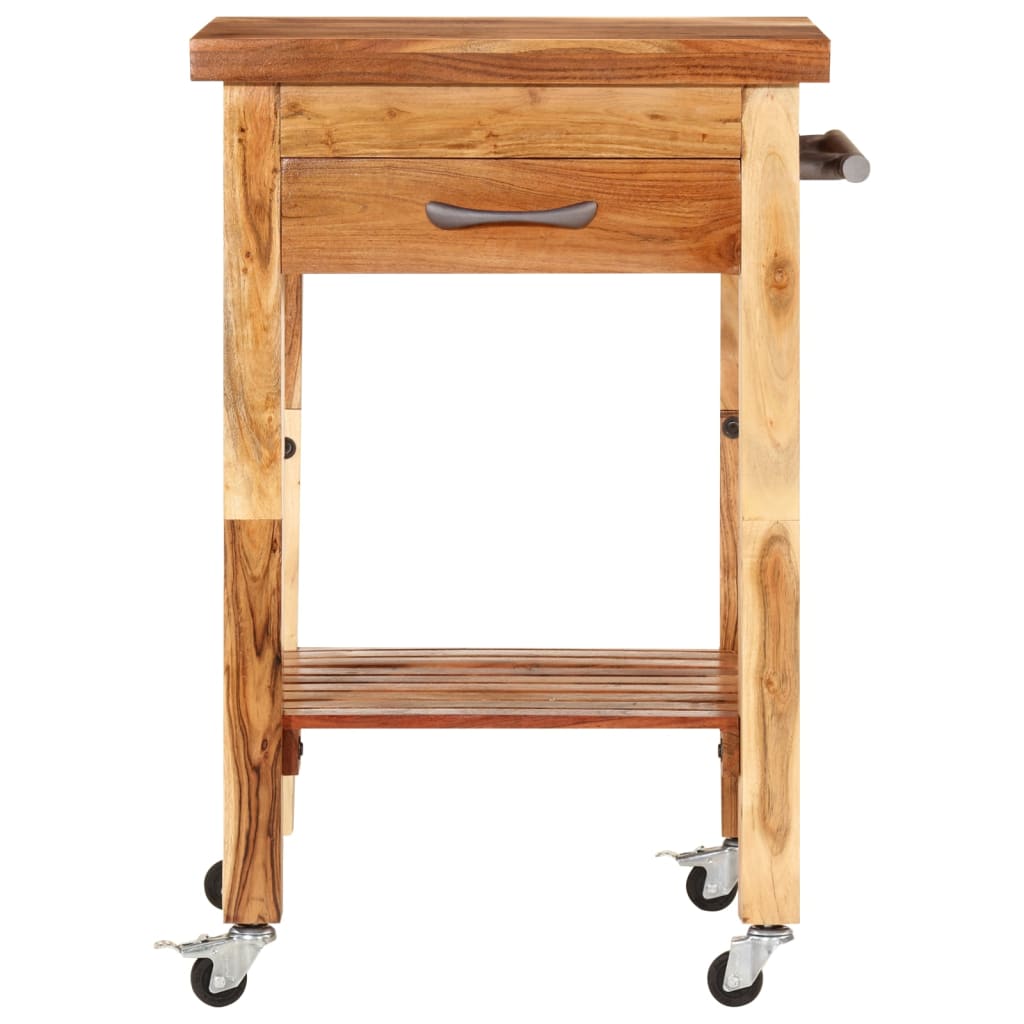 vidaXL Kitchen Cart Wooden Rolling Kitchen Trolley Stand Solid Wood Acacia-2