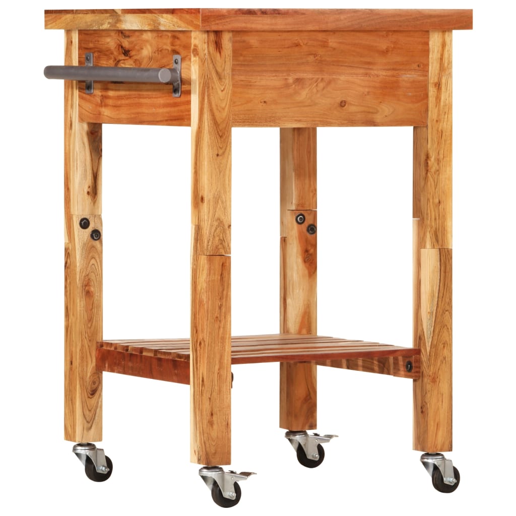 vidaXL Kitchen Cart Wooden Rolling Kitchen Trolley Stand Solid Wood Acacia-3