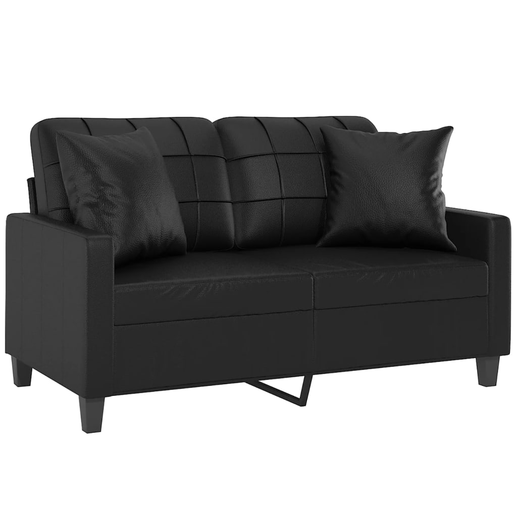 vidaXL Sofa Loveseat Couch Sofa Settee with Throw Pillows Black Faux Leather-1
