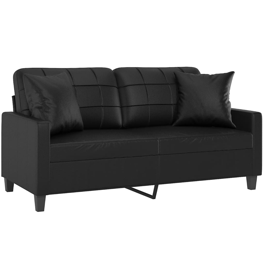 vidaXL Sofa Loveseat Couch Sofa Settee with Throw Pillows Black Faux Leather-16