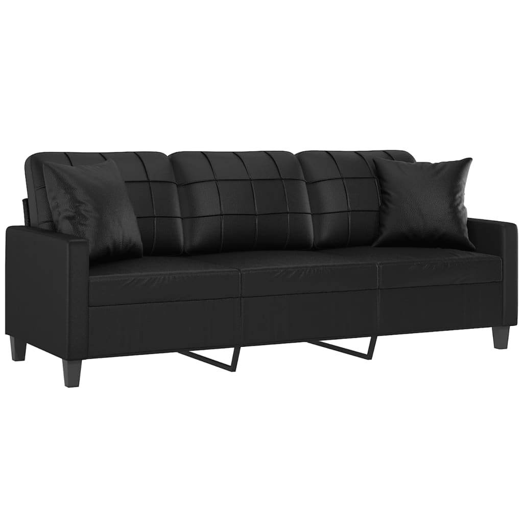 vidaXL Sofa Loveseat Couch Sofa Settee with Throw Pillows Black Faux Leather-0