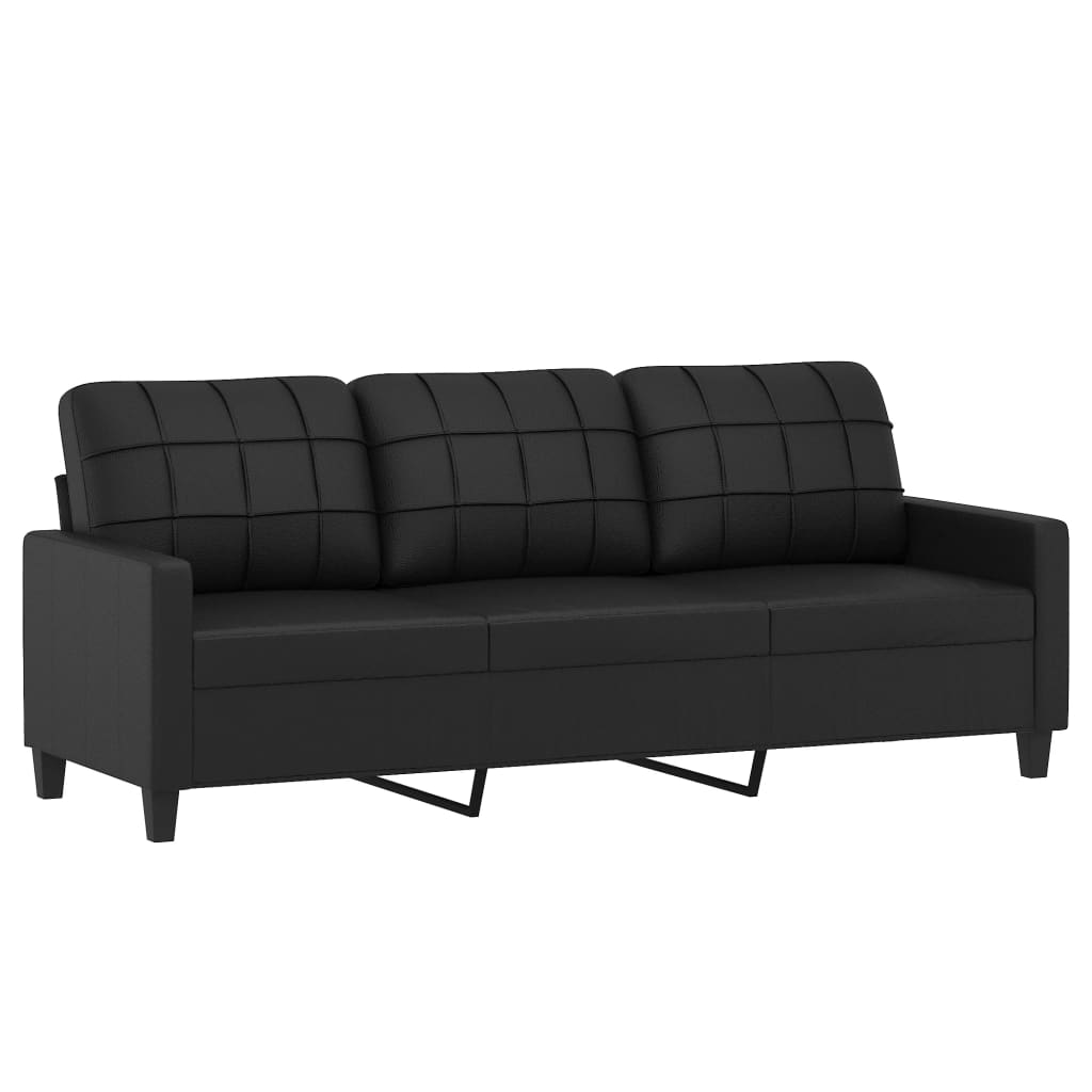 vidaXL Sofa Loveseat Couch Sofa Settee with Throw Pillows Black Faux Leather-3