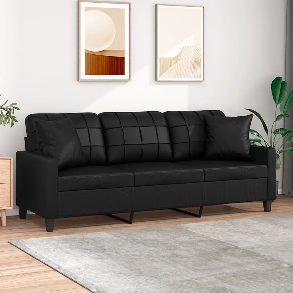 vidaXL Sofa Loveseat Couch Sofa Settee with Throw Pillows Black Faux Leather-21