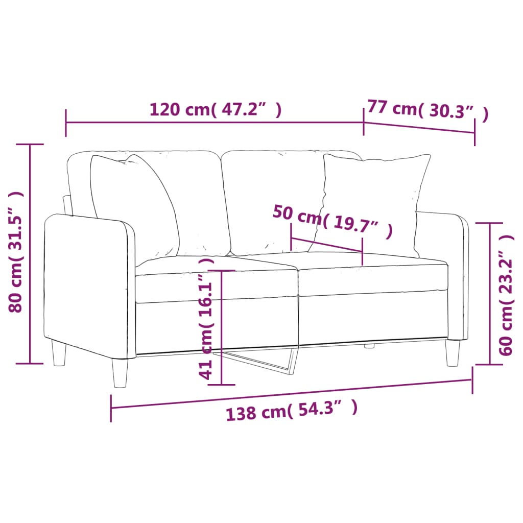 vidaXL 2-Seater Sofa with Throw Pillows Accent Loveseat for Living Room Fabric-6