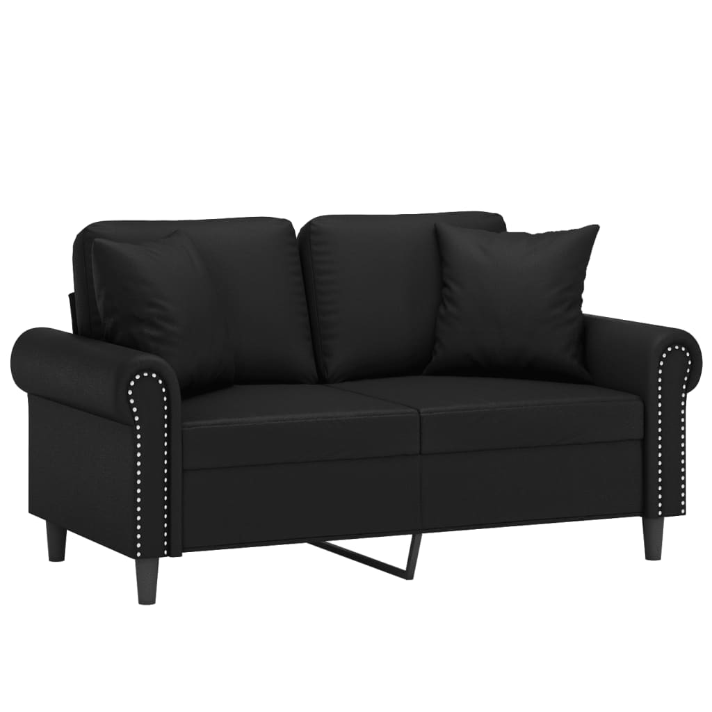 vidaXL 2-Seater Sofa with Throw Pillows Loveseat Couch Black Faux Leather-1