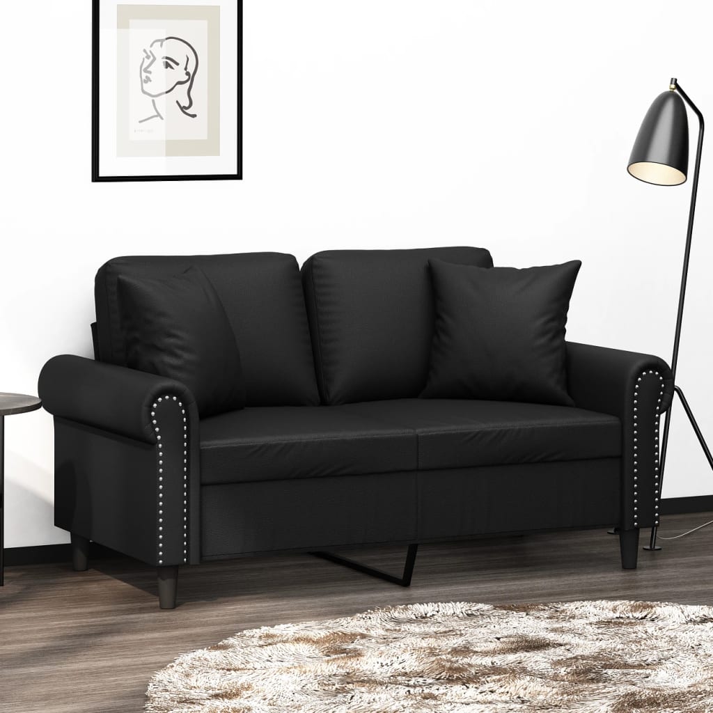 vidaXL 2-Seater Sofa with Throw Pillows Loveseat Couch Black Faux Leather-5