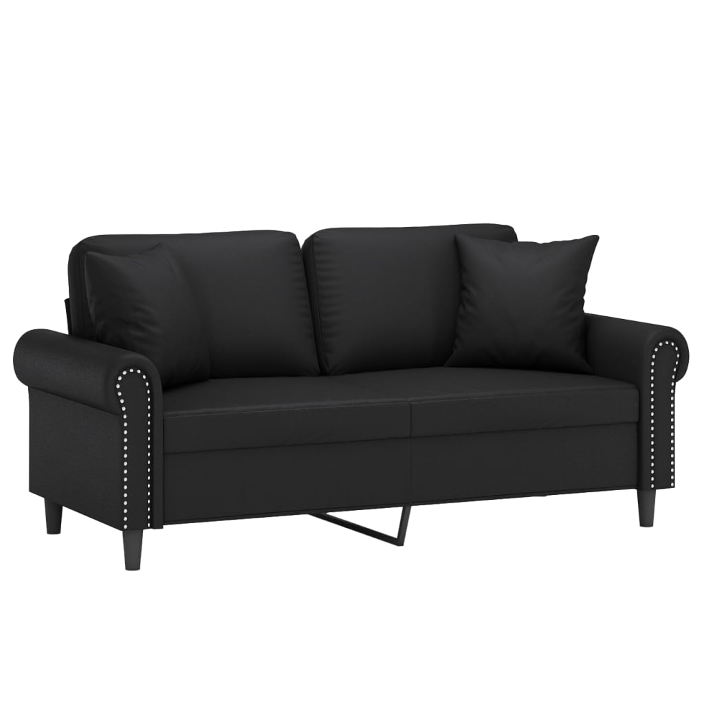 vidaXL 2-Seater Sofa with Throw Pillows Loveseat Couch Black Faux Leather-4