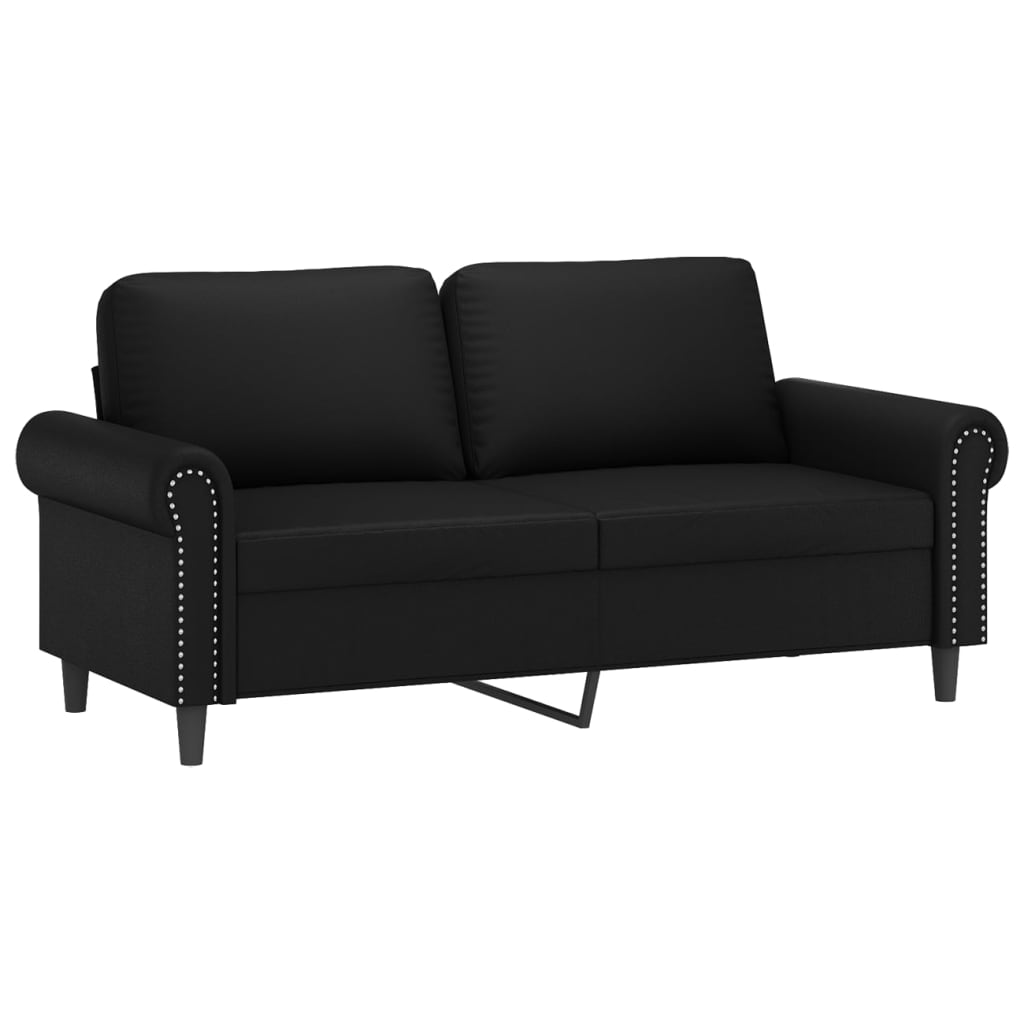 vidaXL 2-Seater Sofa with Throw Pillows Loveseat Couch Black Faux Leather-6