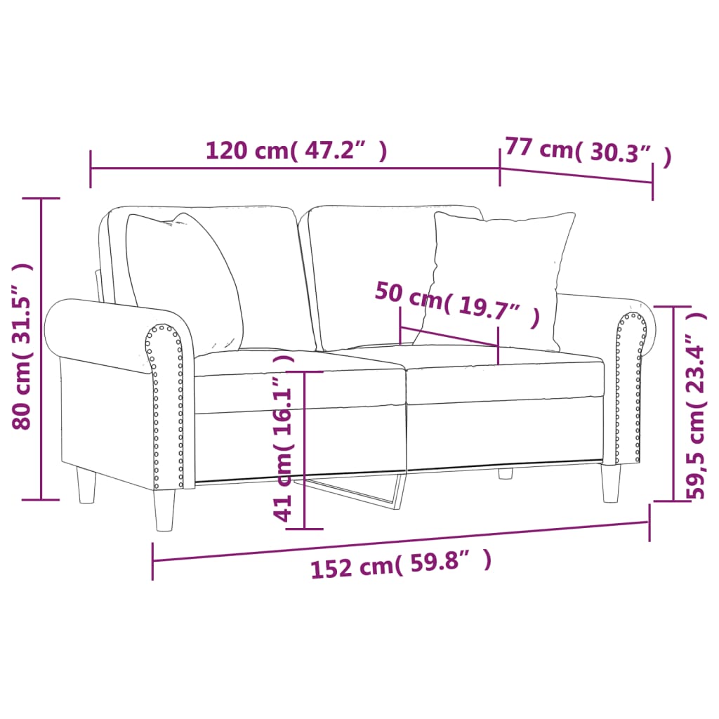 vidaXL 2-Seater Sofa with Throw Pillows Accent Loveseat for Living Room Velvet-13