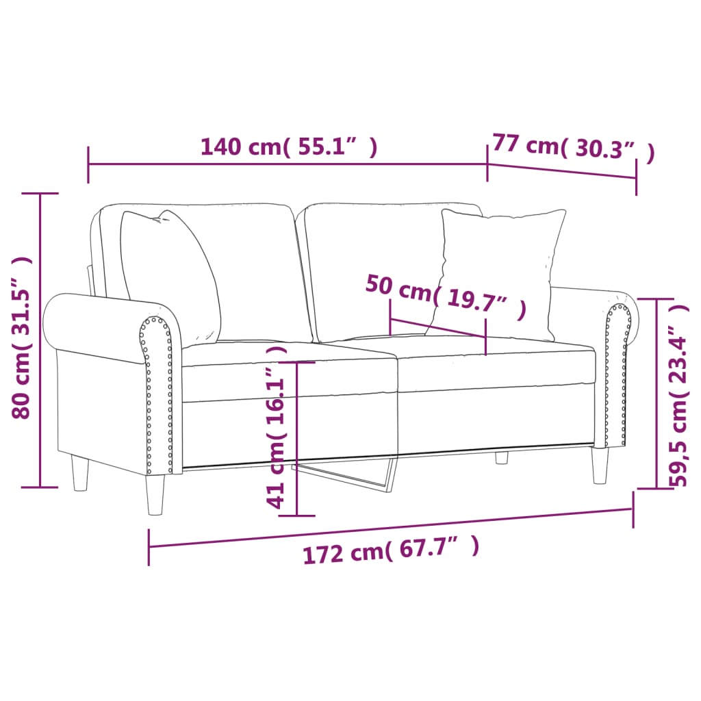 vidaXL 2-Seater Sofa with Throw Pillows Accent Loveseat for Living Room Velvet-32