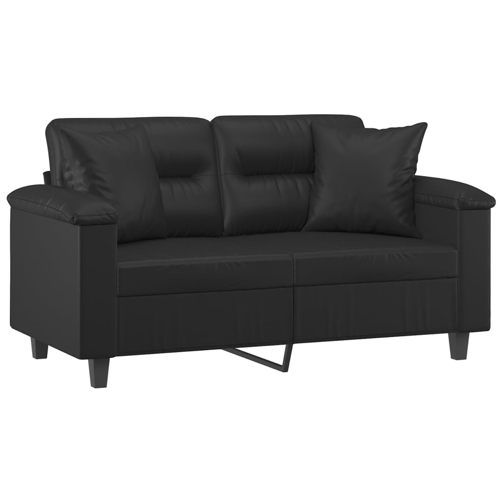 vidaXL 2-Seater Sofa with Throw Pillows Loveseat Couch Black Faux Leather-9