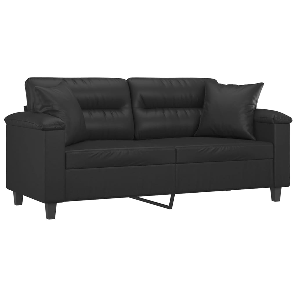 vidaXL 2-Seater Sofa with Throw Pillows Loveseat Couch Black Faux Leather-4