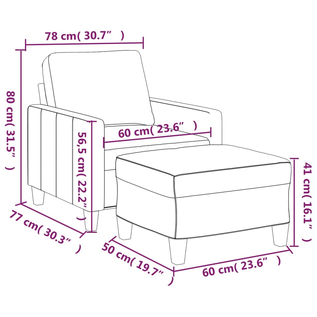 vidaXL Sofa Chair Accent Single Sofa Armchair with Footstool Faux Leather-2