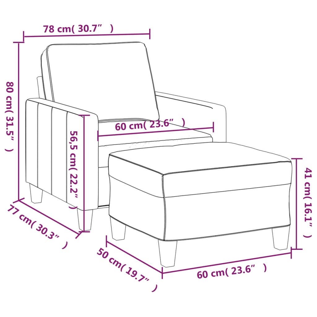 vidaXL Sofa Chair with Footstool Dark Gray 23.6" Fabric-6