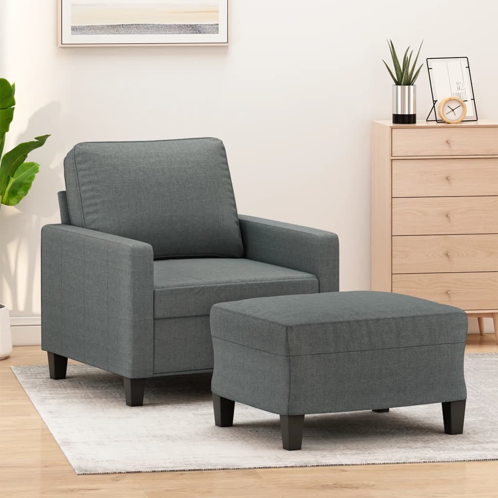 vidaXL Sofa Chair with Footstool Dark Gray 23.6" Fabric-1