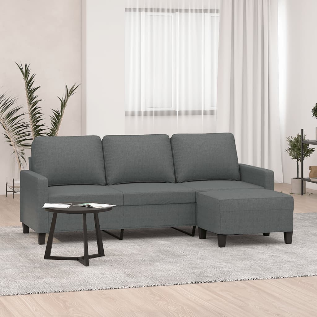 vidaXL 3-Seater Sofa with Footstool Dark Gray 70.9" Fabric-1