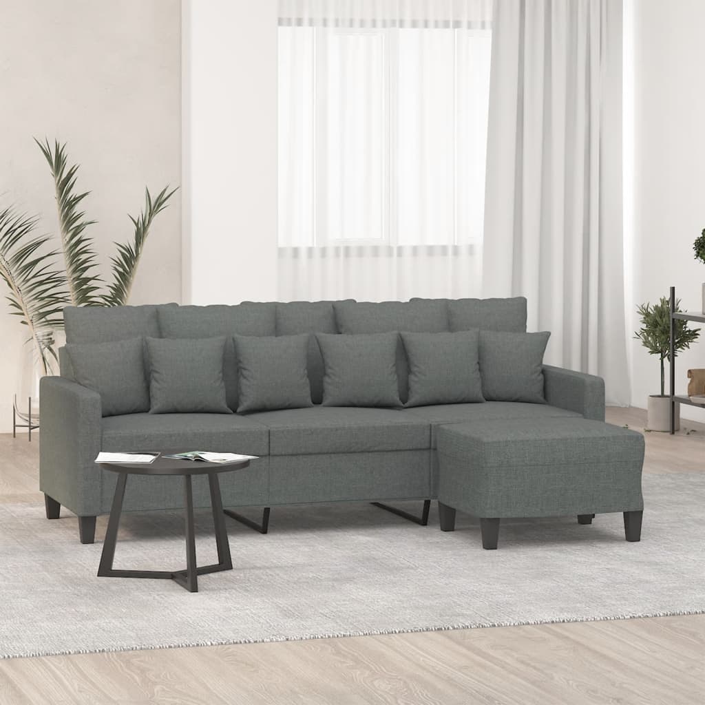 vidaXL Sofa 3-Seater Couch Sofa Armchair with Footstool for Living Room Fabric-5