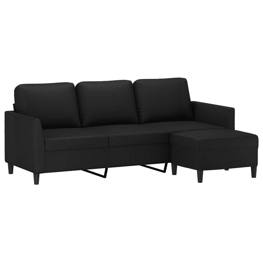 vidaXL Sofa Accent 3-Seater Couch Sofa Armchair with Footstool Faux Leather-0