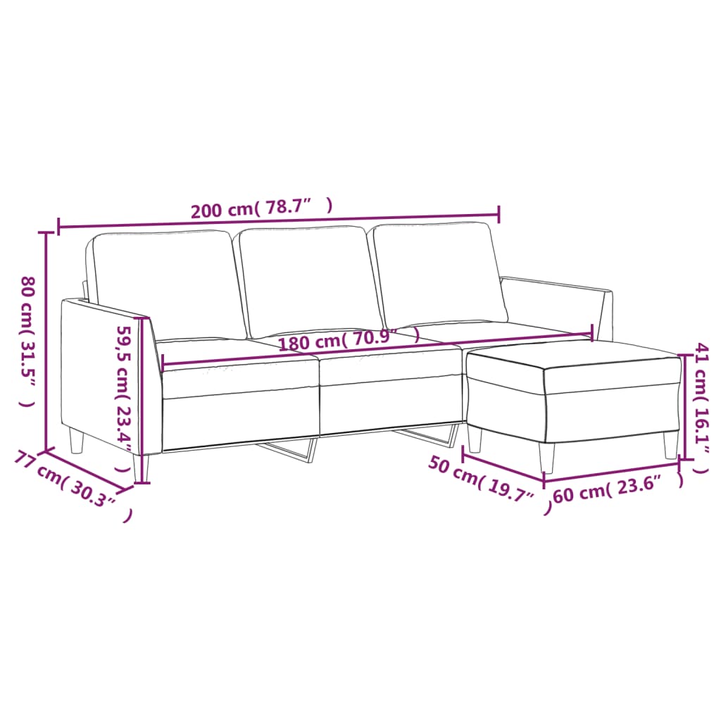 vidaXL Sofa Accent 3-Seater Couch Sofa Armchair with Footstool Faux Leather-2