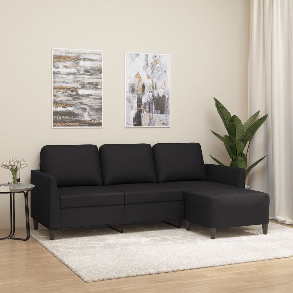vidaXL Sofa Accent 3-Seater Couch Sofa Armchair with Footstool Faux Leather-1