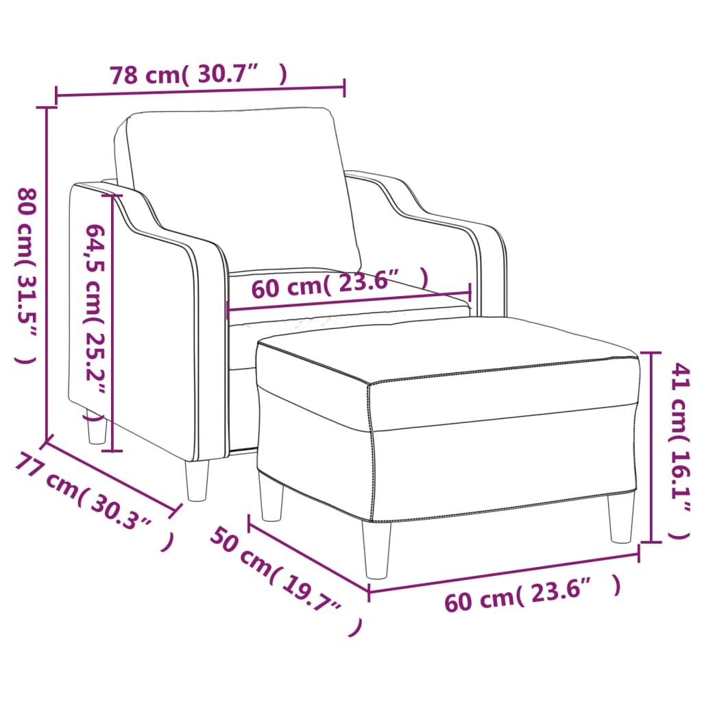 vidaXL Sofa Chair Single Sofa Armchair with Footstool for Living Room Fabric-7