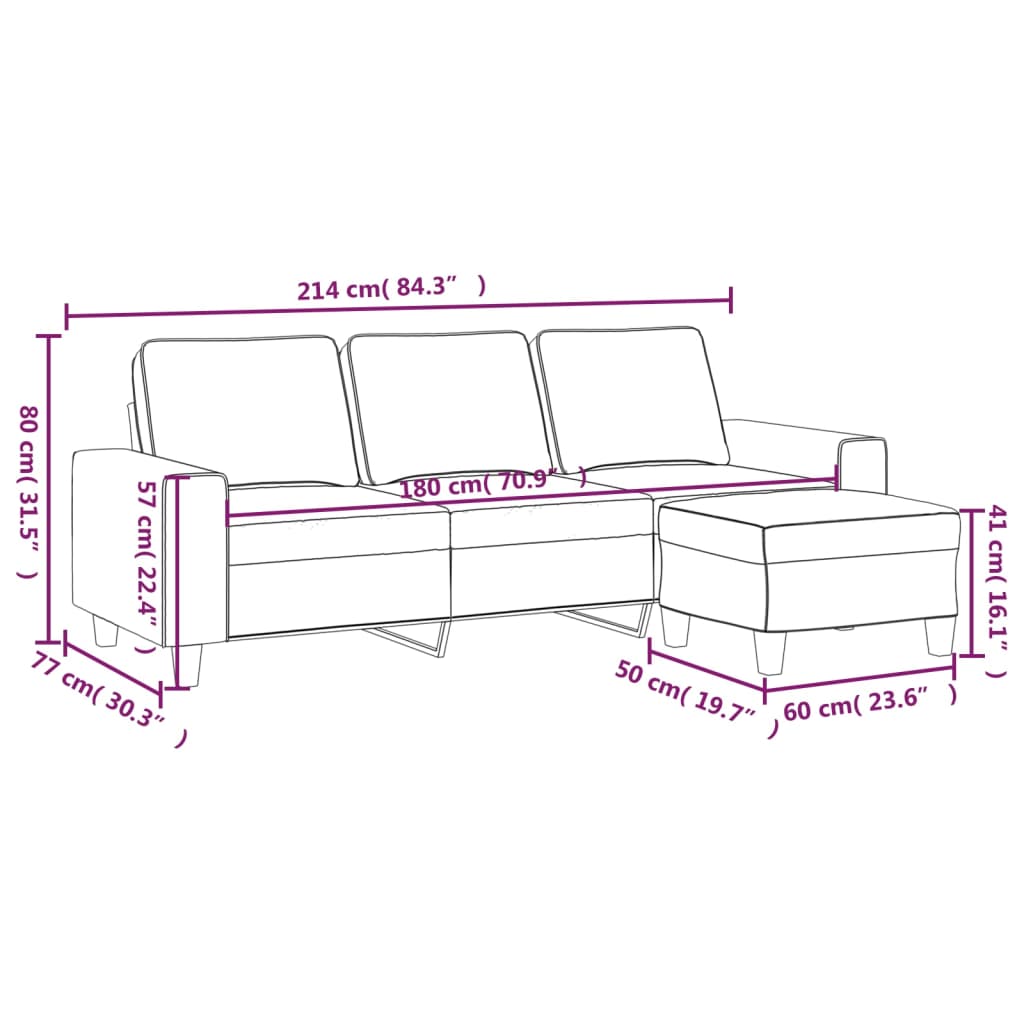 vidaXL Sofa 3-Seater Couch Sofa Armchair with Footstool for Living Room Fabric-9