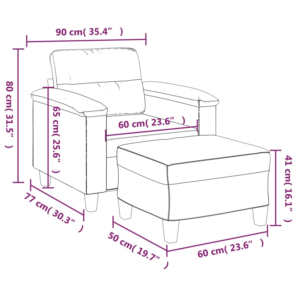 vidaXL Sofa Chair Accent Single Sofa Armchair with Footstool Microfiber Fabric-6