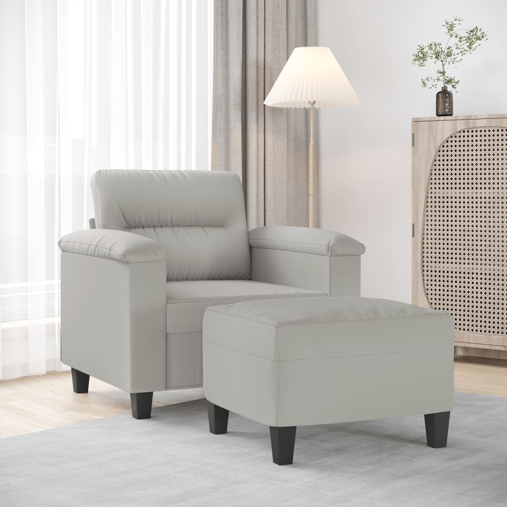 vidaXL Sofa Chair Accent Single Sofa Armchair with Footstool Microfiber Fabric-2