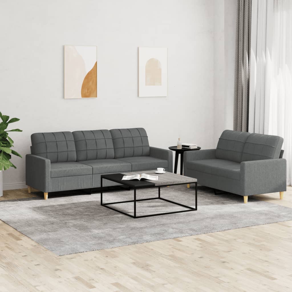 vidaXL 2 Piece Sofa Set with Cushions Dark Gray Fabric-0