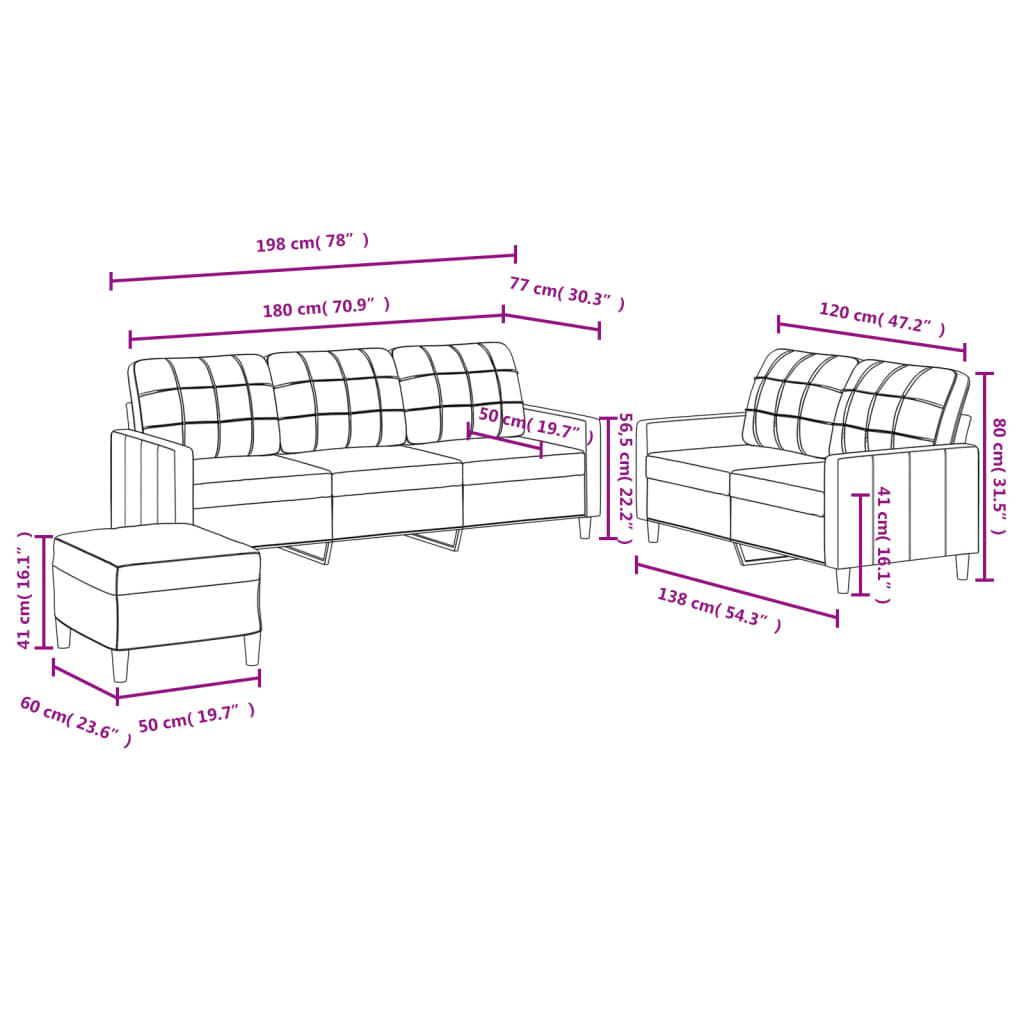 vidaXL 3 Piece Sofa Set with Cushions Dark Gray Fabric-6