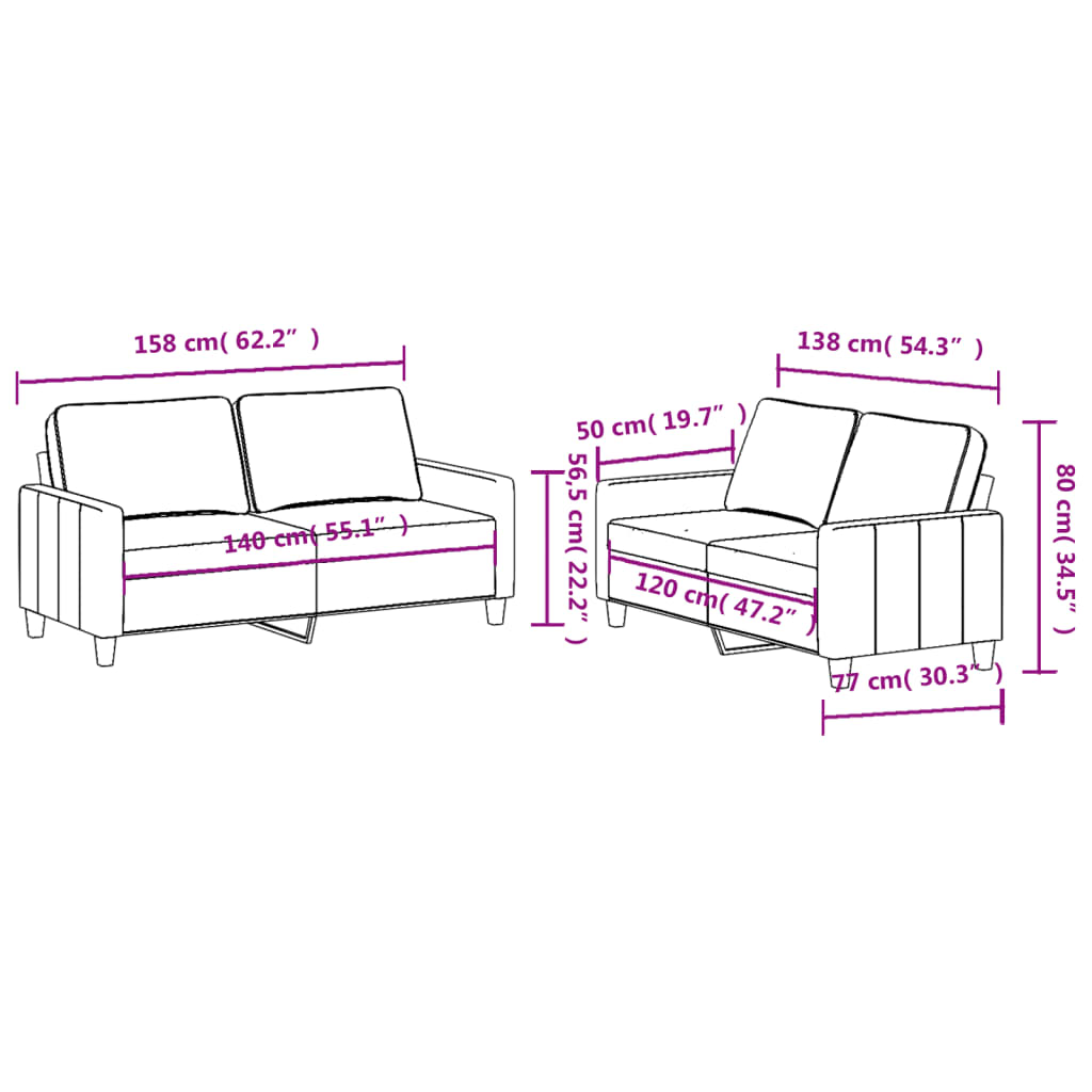 vidaXL 2 Piece Sofa Set with Cushions Dark Gray Fabric-4
