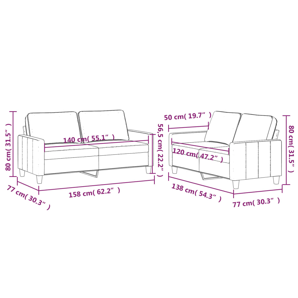 vidaXL 2 Piece Sofa Set with Cushions Light Gray Velvet-5