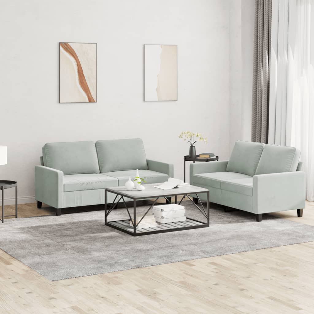 vidaXL 2 Piece Sofa Set with Cushions Light Gray Velvet-0