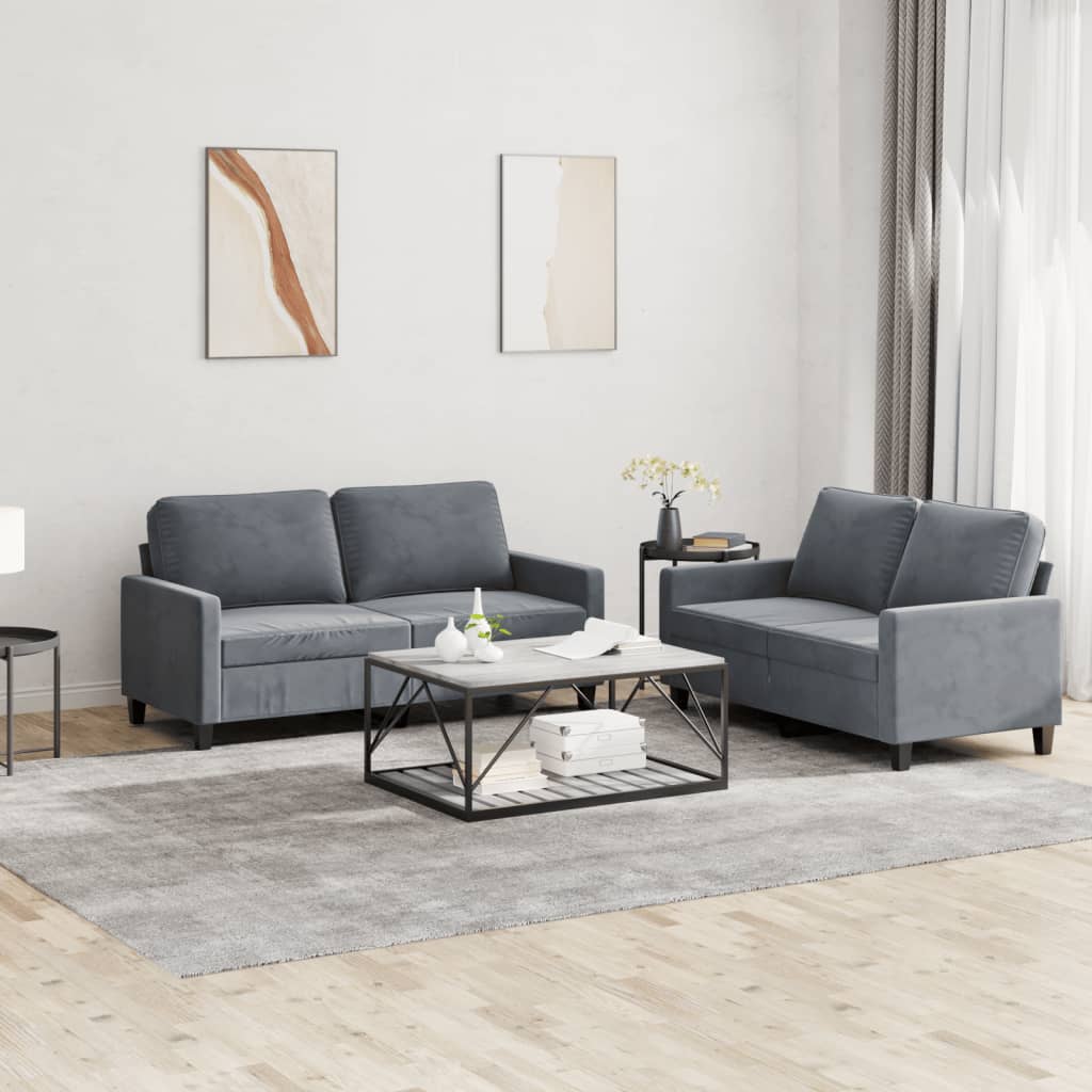 vidaXL 2 Piece Sofa Set with Cushions Dark Gray Velvet-0