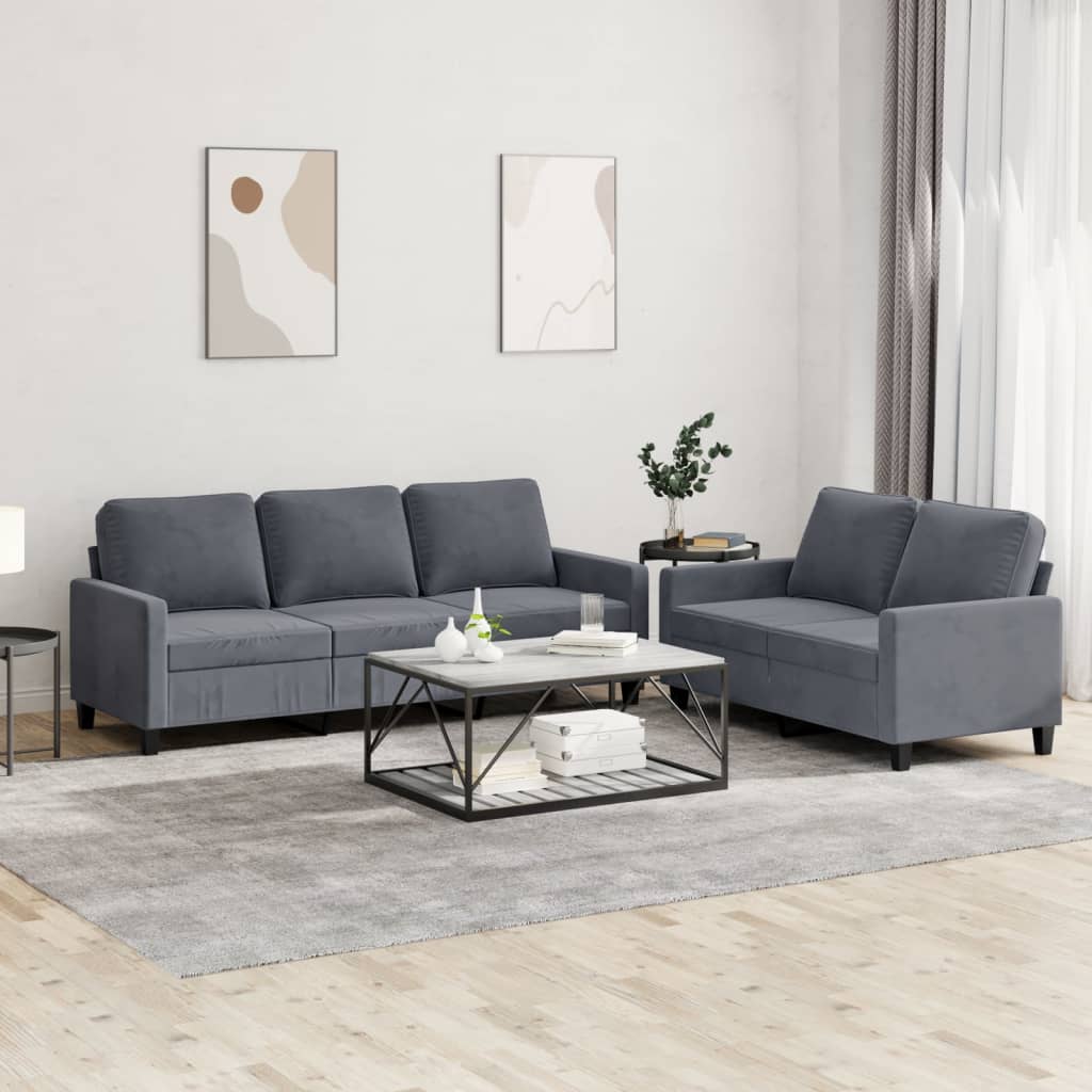 vidaXL 2 Piece Sofa Set with Cushions Dark Gray Velvet-1