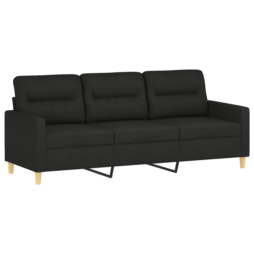 vidaXL 3 Piece Sofa Set with Cushions Black Fabric-3